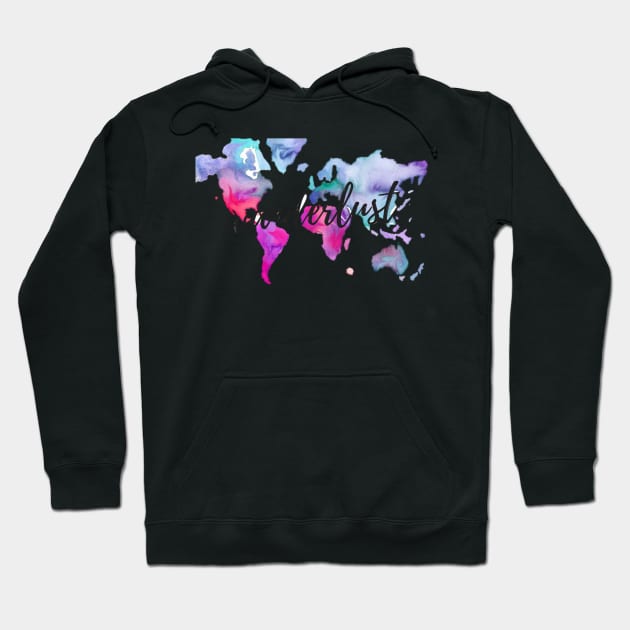 Wanderlust Watercolor Map Hoodie by annmariestowe